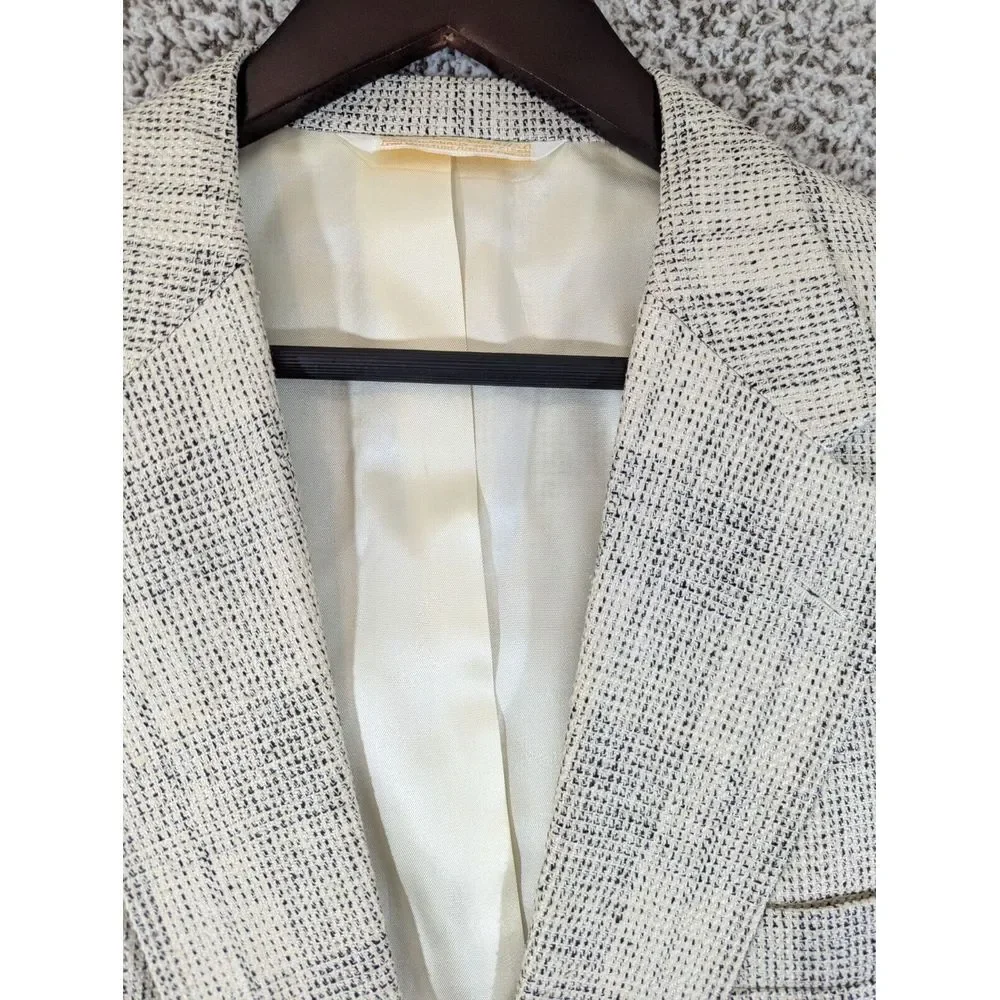 Vtg Gordon Thomas Mens Blazer White/Black 100% Silk Sz L (42) Pit-T-Pit 21